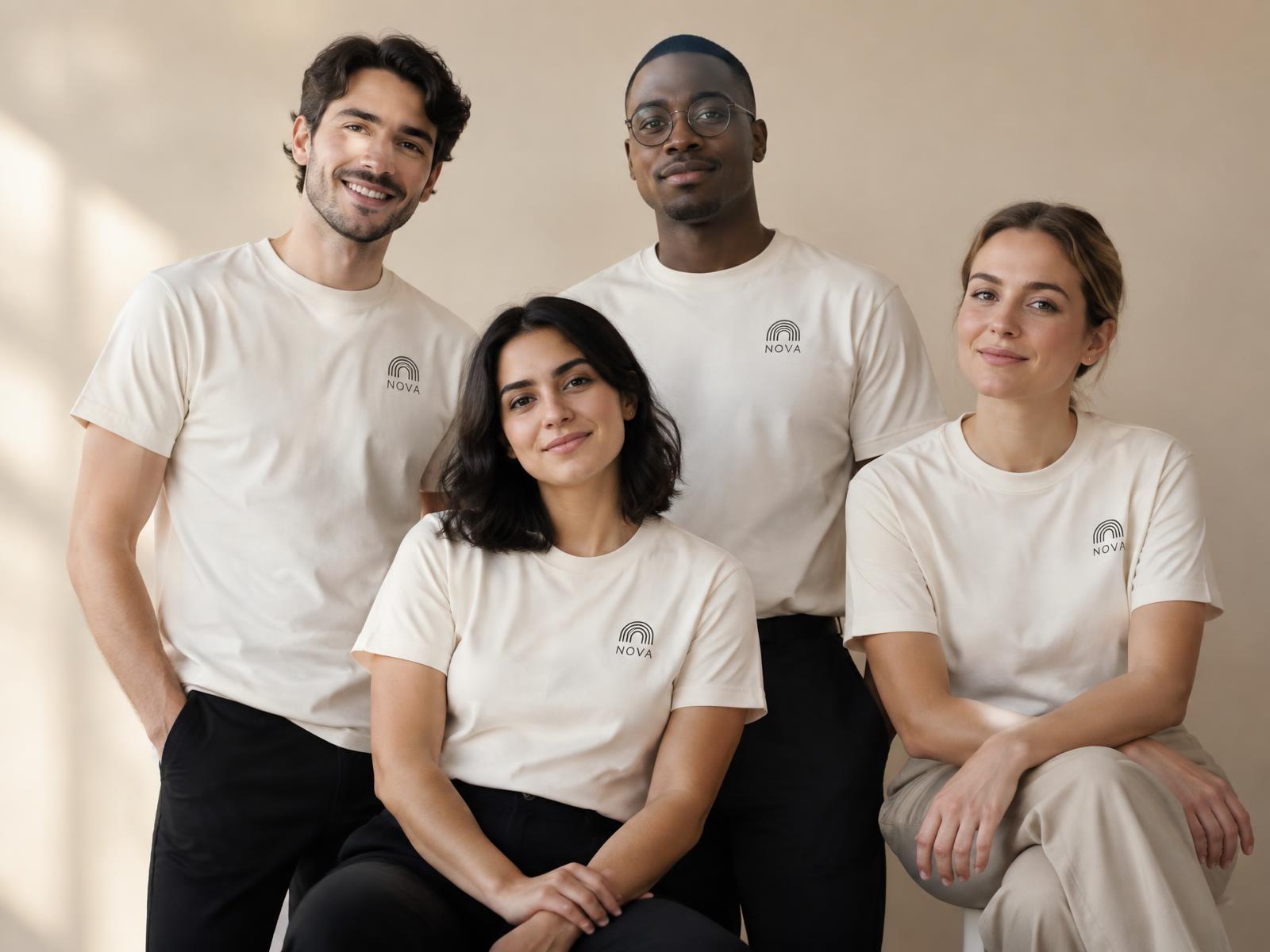 Equipe vestindo camisetas de uniforme personalizadas com logo bordado